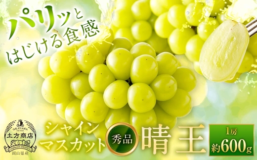 シャインマスカット 晴王 秀品 1房 約600g マスカット ぶどう ブドウ 葡萄 果物 くだもの フルーツ 果実 果汁 果肉 旬 種なし 皮ごと 大粒 冷蔵 国産 岡山県産 【 2026年8月上旬から10月下旬迄発送 】