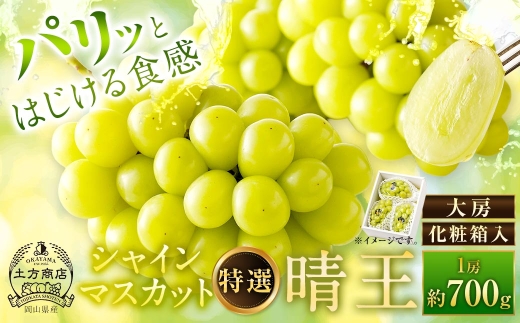 シャインマスカット 晴王 特選 大房 1房 約700g 化粧箱入 マスカット ぶどう ブドウ 葡萄 果物 くだもの フルーツ 果実 果汁 果肉 旬 種なし 皮ごと 大粒 冷蔵 贈答用 贈り物 プレゼント ギフト 国産 岡山県産 【 2026年8月上旬から10月下旬迄発送 】
