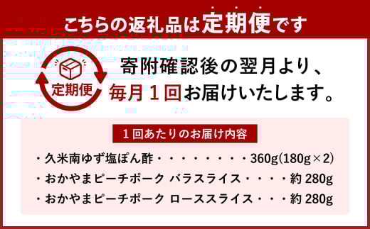 【6ヶ月定期便】おかやまピーチポーク しゃぶしゃぶセット 4~6人前(ゆず塩ぽん酢付き)×6回 計24人前~36人前 計約3360g 豚肉 ポーク ロース バラ お肉 肉 しゃぶしゃぶ 鍋 セット ポン酢 冷凍 岡山県
